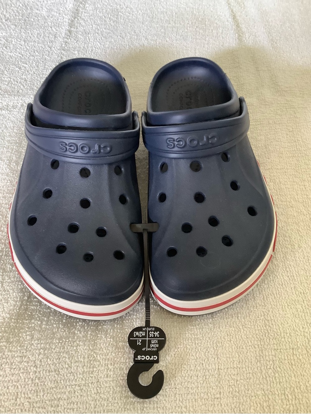 NWOT CROCS Kids Navy Clogs with Red & White Accent - Kids J3